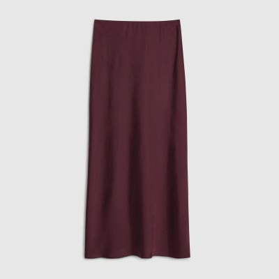 Red Satin Midi Skirt