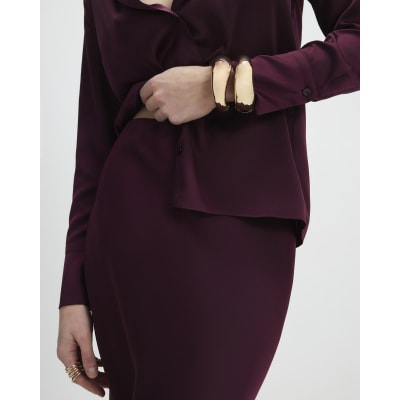 Red Satin Midi Skirt