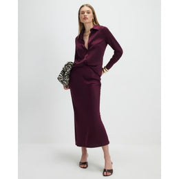 Red Satin Midi Skirt