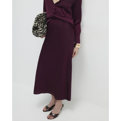 Red Satin Midi Skirt