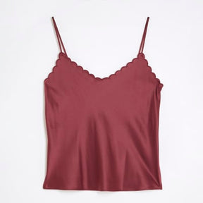 Red Satin Scallop Trim Cami Top