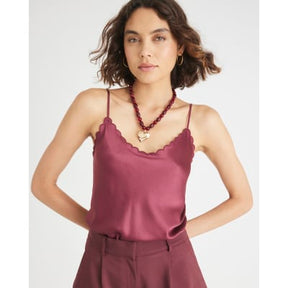 Red Satin Scallop Trim Cami Top
