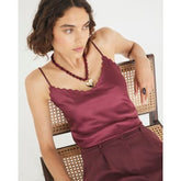 Red Satin Scallop Trim Cami Top