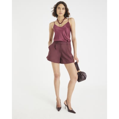 Red Satin Scallop Trim Cami Top