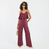 Red Satin Sleeveless Frill Jumpsuit