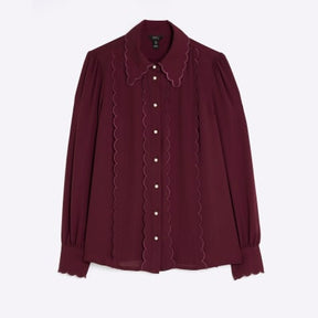 Red Scallop Trim Chiffon Shirt