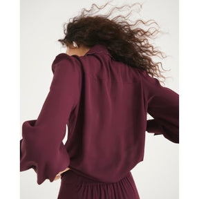 Red Scallop Trim Chiffon Shirt