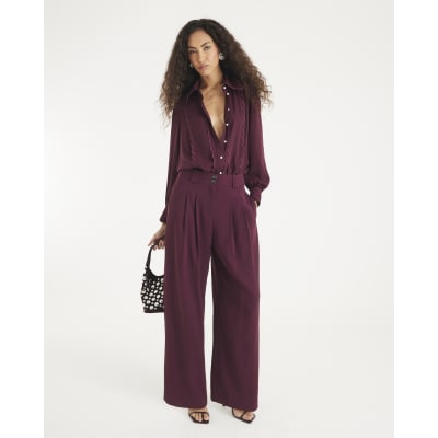 Red Scallop Trim Chiffon Shirt