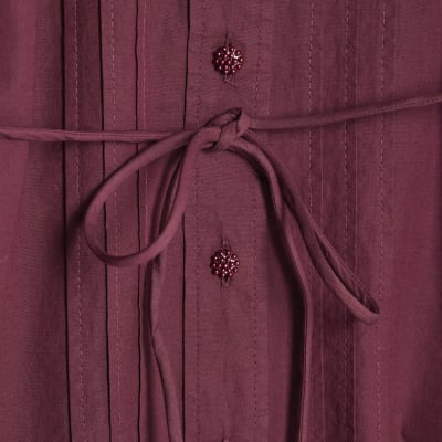 Red Scalloped Collar Mini Shirt Dress