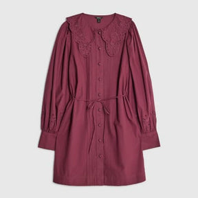 Red Scalloped Collar Mini Shirt Dress