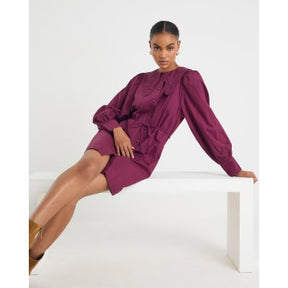 Red Scalloped Collar Mini Shirt Dress