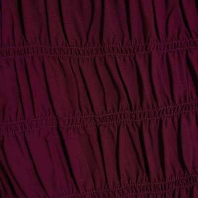 Red Shirred Long Sleeve Top