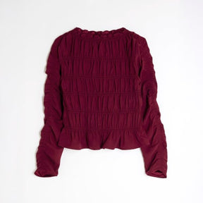 Red Shirred Long Sleeve Top