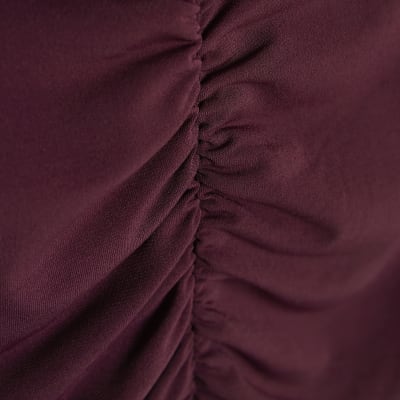 Red Short Sleeve Cowl Neck Top