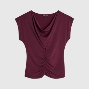Red Short Sleeve Cowl Neck Top