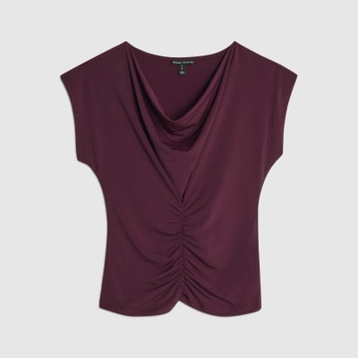 Red Short Sleeve Cowl Neck Top