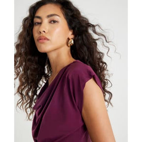 Red Short Sleeve Cowl Neck Top