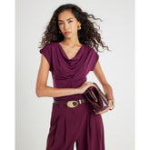 Red Short Sleeve Cowl Neck Top