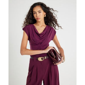 Red Short Sleeve Cowl Neck Top