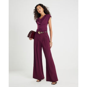 Red Short Sleeve Cowl Neck Top