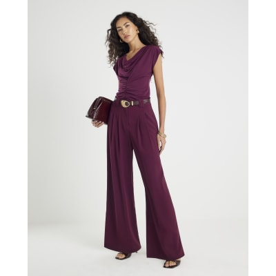 Red Short Sleeve Cowl Neck Top