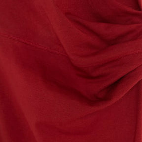 Red Short Sleeve Drape Side Midi Dress