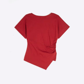 Red Short Sleeve Drape Side T-shirt
