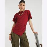 Red Short Sleeve Drape Side T-shirt