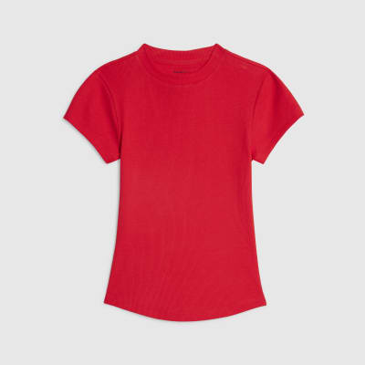 Red Short Sleeve Fitted Ribbed T-shirt