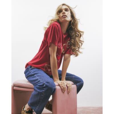 Red Short Sleeve Paris Graphic Print T-shirt