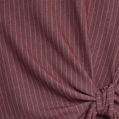 Red Short Sleeve Pinstripe Tie Detail Top