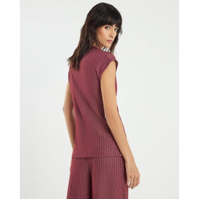 Red Short Sleeve Pinstripe Tie Detail Top