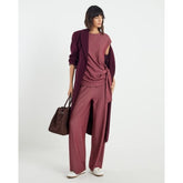 Red Short Sleeve Pinstripe Tie Detail Top