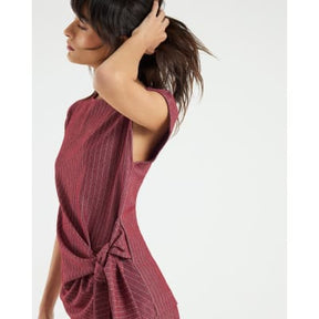 Red Short Sleeve Pinstripe Tie Detail Top