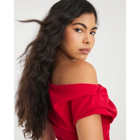 Red Short Sleeve Ruched Midi Dress