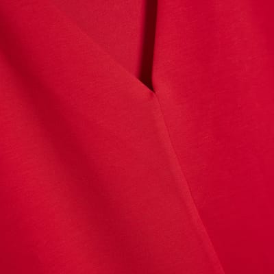 Red Short Sleeve Tape Detail V Neck Top