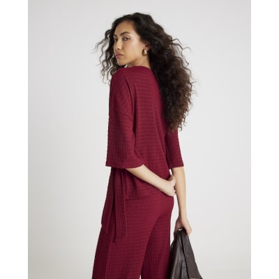 Red Short Sleeve Textured Tie T-shirt