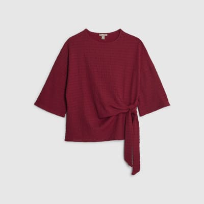 Red Short Sleeve Textured Tie T-shirt