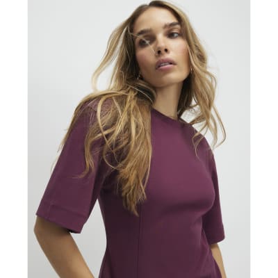 Red Short Sleeve Tie Back Seamed Top