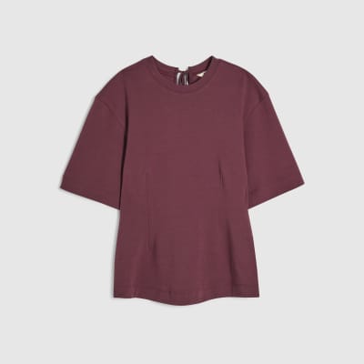 Red Short Sleeve Tie Back Seamed Top