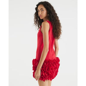 Red Sleeveless 3D Floral Hem Mini Dress