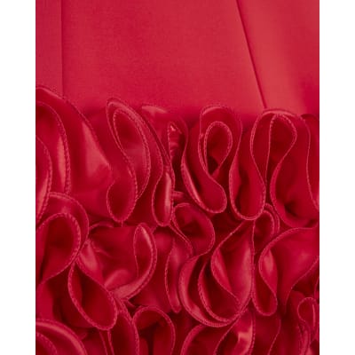 Red Sleeveless 3D Floral Hem Mini Dress