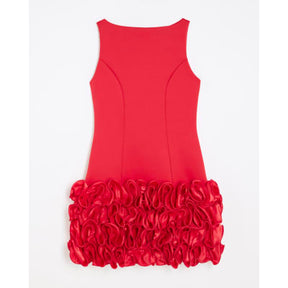 Red Sleeveless 3D Floral Hem Mini Dress