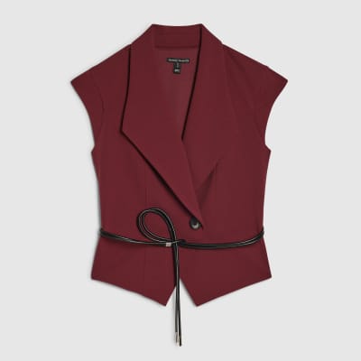 Red Sleeveless Belted Waistcoat