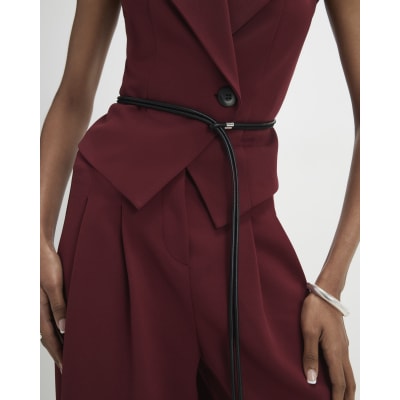 Red Sleeveless Belted Waistcoat
