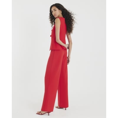 Red Sleeveless Bow Hybrid Jumpsuit