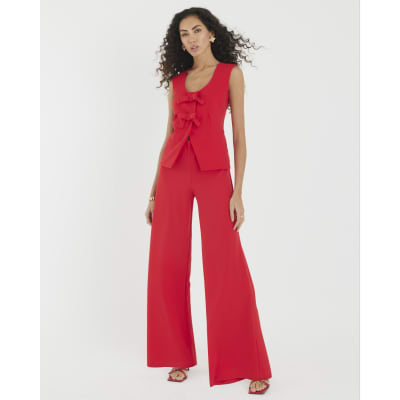 Red Sleeveless Bow Hybrid Jumpsuit