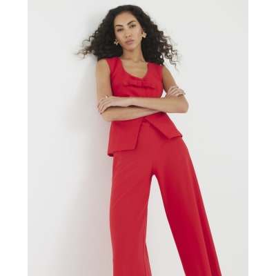 Red Sleeveless Bow Hybrid Jumpsuit