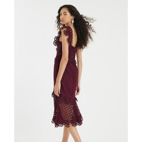Red Sleeveless Broderie Midi Dress