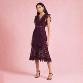 Red Sleeveless Broderie Midi Dress